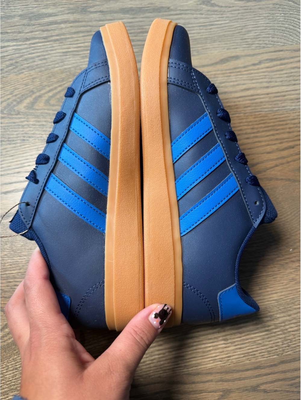 NWT Adidas Navy Blue and Blue Striped Sneakers with Gum Sole, Size 5.5 - Picture 8 of 12